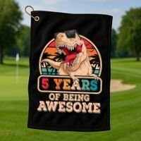 5 Years Awesome T Rex Dinosaur 5th Birthday Dino Boys Kids Golf Towel thumb 1