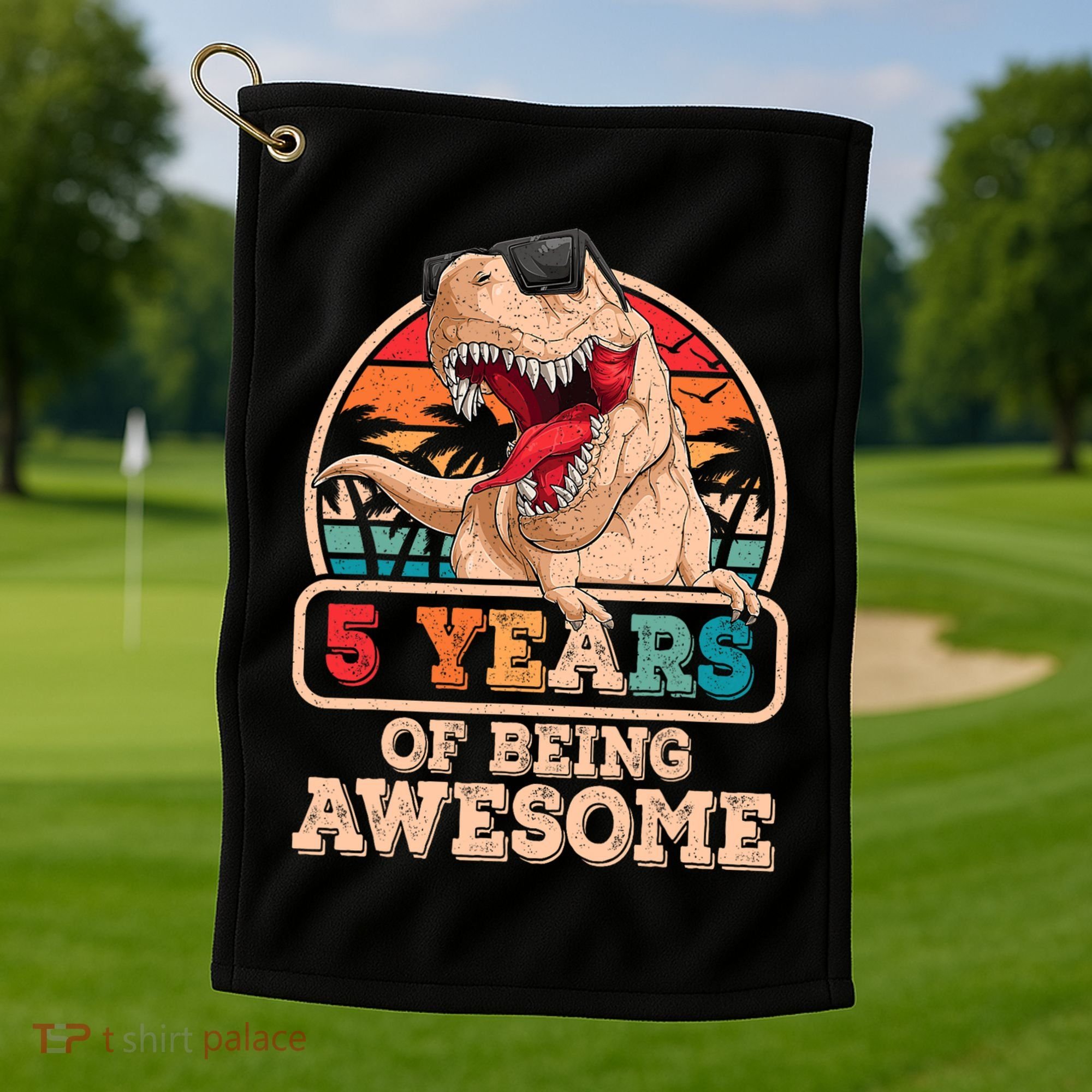 5 Years Awesome T Rex Dinosaur 5th Birthday Dino Boys Kids Golf Towel