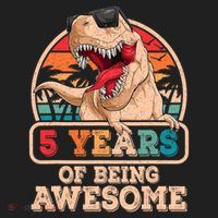 5 Years Awesome T Rex Dinosaur 5th Birthday Dino Boys Kids Golf Towel thumb 3