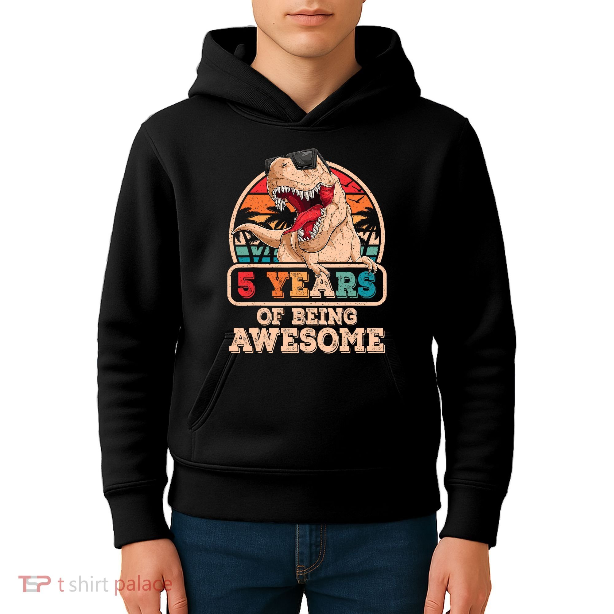 5 Years Awesome T Rex Dinosaur 5th Birthday Dino Boys Kids Kids Hoodie