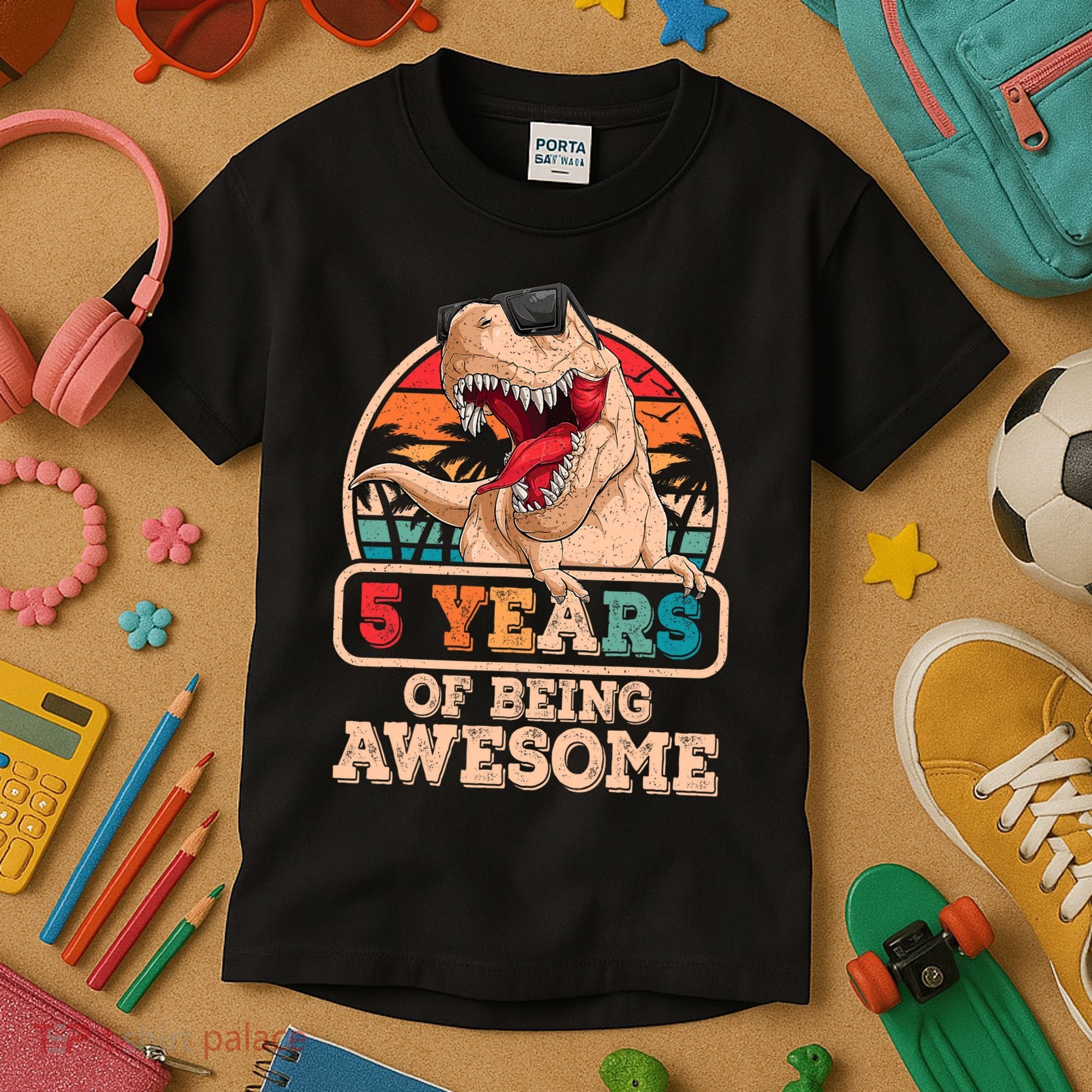 5 Years Awesome T Rex Dinosaur 5th Birthday Dino Boys Kids Kids T-Shirt