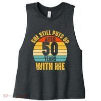 50 Year Marriage Husband 50th Wedding Anniversary Women's Racerback Cropped Tank thumb 0