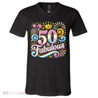 50 Year Old & Fabulous 50th Birthday Cute V-Neck T-Shirt thumb 0