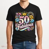 50 Year Old & Fabulous 50th Birthday Cute V-Neck T-Shirt thumb 2