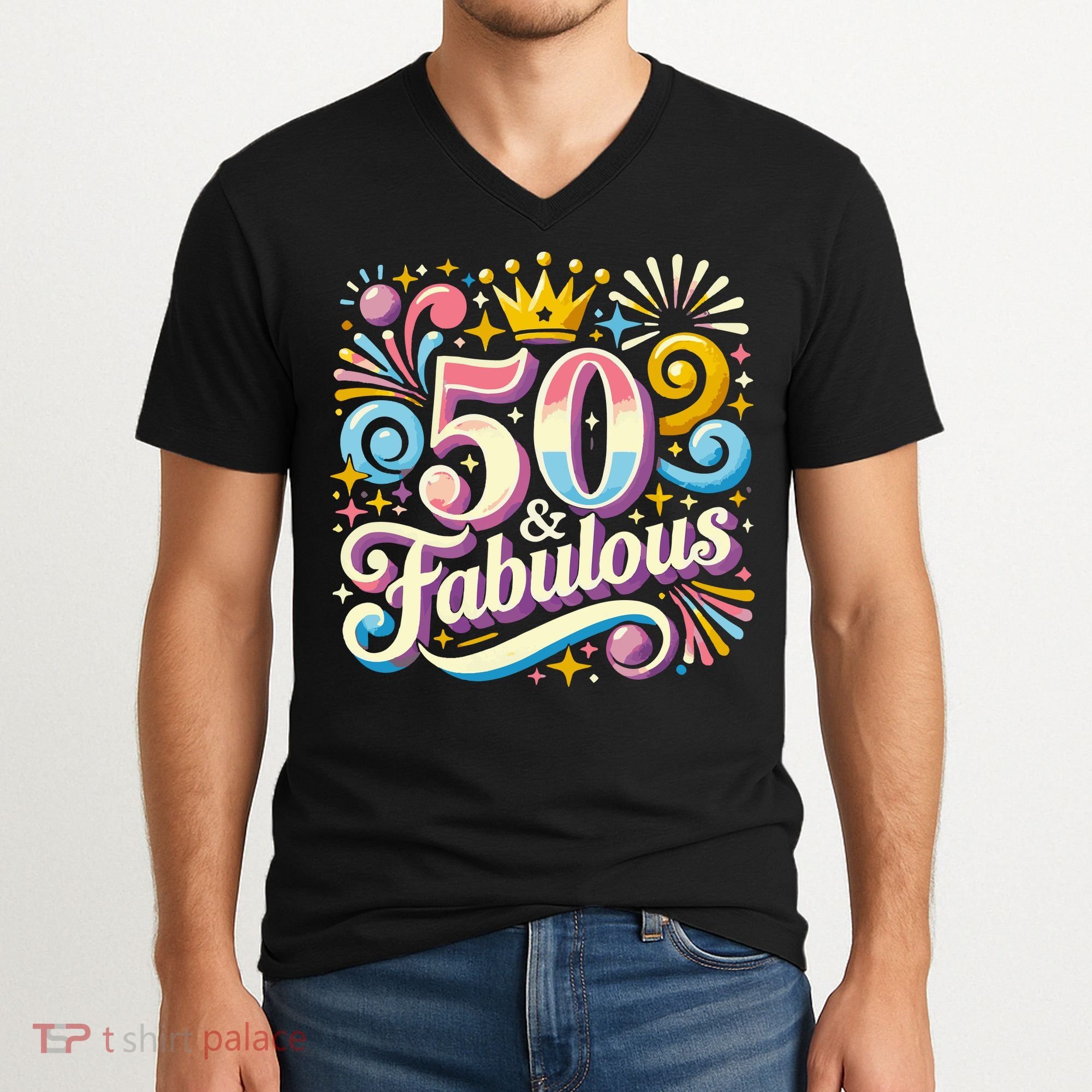 50 Year Old & Fabulous 50th Birthday Cute V-Neck T-Shirt