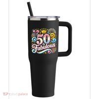 50 Year Old & Fabulous 50th Birthday Cute 40oz Vacuum Insulated Stainless Steel Travel Tumbler thumb 0