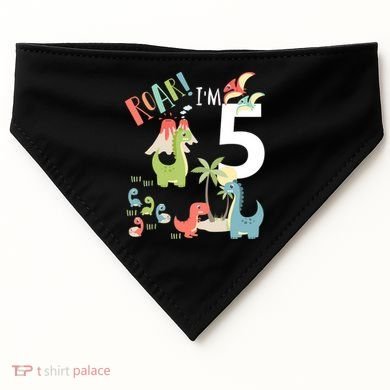 5 Year Old Roar Im 5 5th Birthday Boy T Rex Dinosaur USA-Made Doggie Bandana