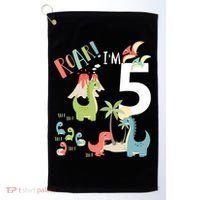 5 Year Old Roar Im 5 5th Birthday Boy T Rex Dinosaur Golf Towel thumb 0