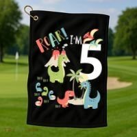 5 Year Old Roar Im 5 5th Birthday Boy T Rex Dinosaur Golf Towel thumb 1