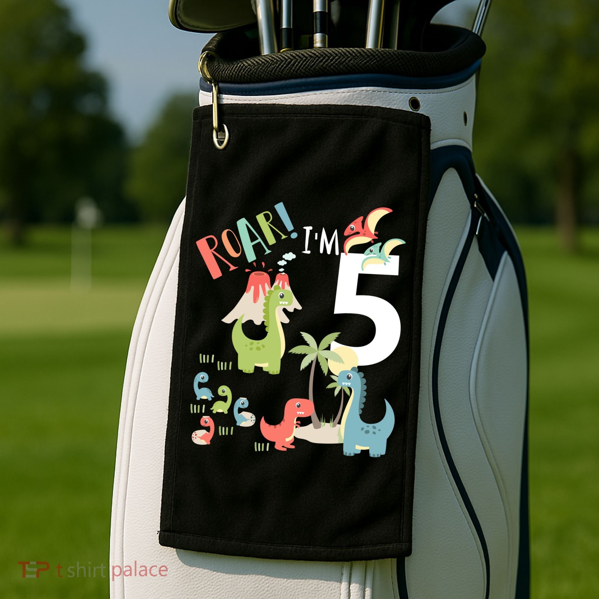 5 Year Old Roar Im 5 5th Birthday Boy T Rex Dinosaur Golf Towel