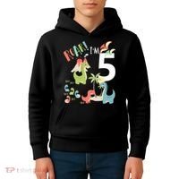 5 Year Old Roar Im 5 5th Birthday Boy T Rex Dinosaur Kids Hoodie thumb 4