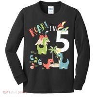 5 Year Old Roar Im 5 5th Birthday Boy T Rex Dinosaur Kids Long Sleeve Shirt thumb 0