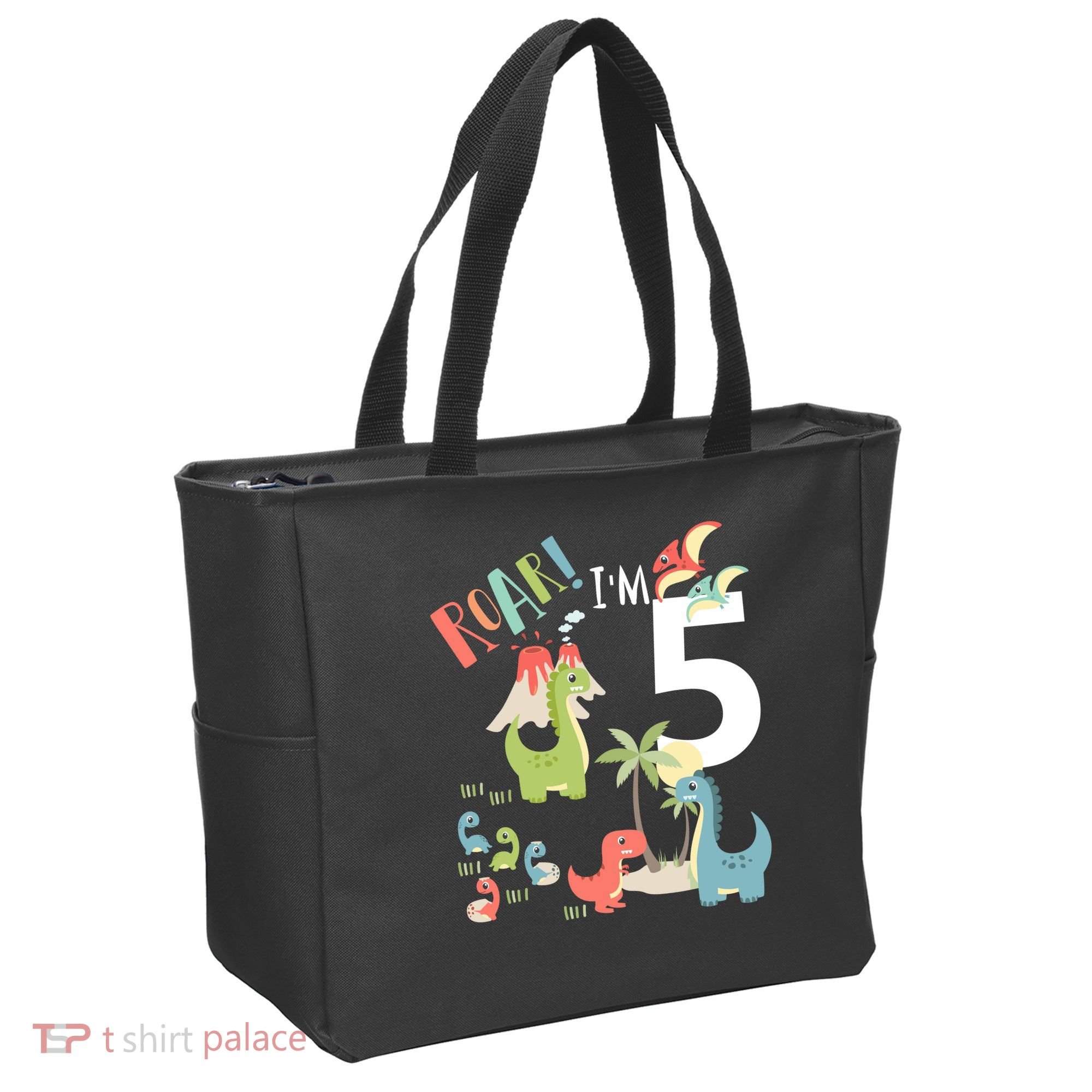5 Year Old Roar Im 5 5th Birthday Boy T Rex Dinosaur Tote Bag