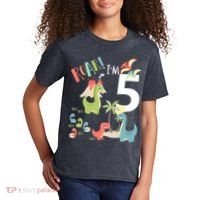 5 Year Old Roar Im 5 5th Birthday Boy T Rex Dinosaur Kids T-Shirt thumb 2