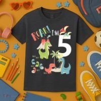 5 Year Old Roar Im 5 5th Birthday Boy T Rex Dinosaur Kids T-Shirt thumb 3