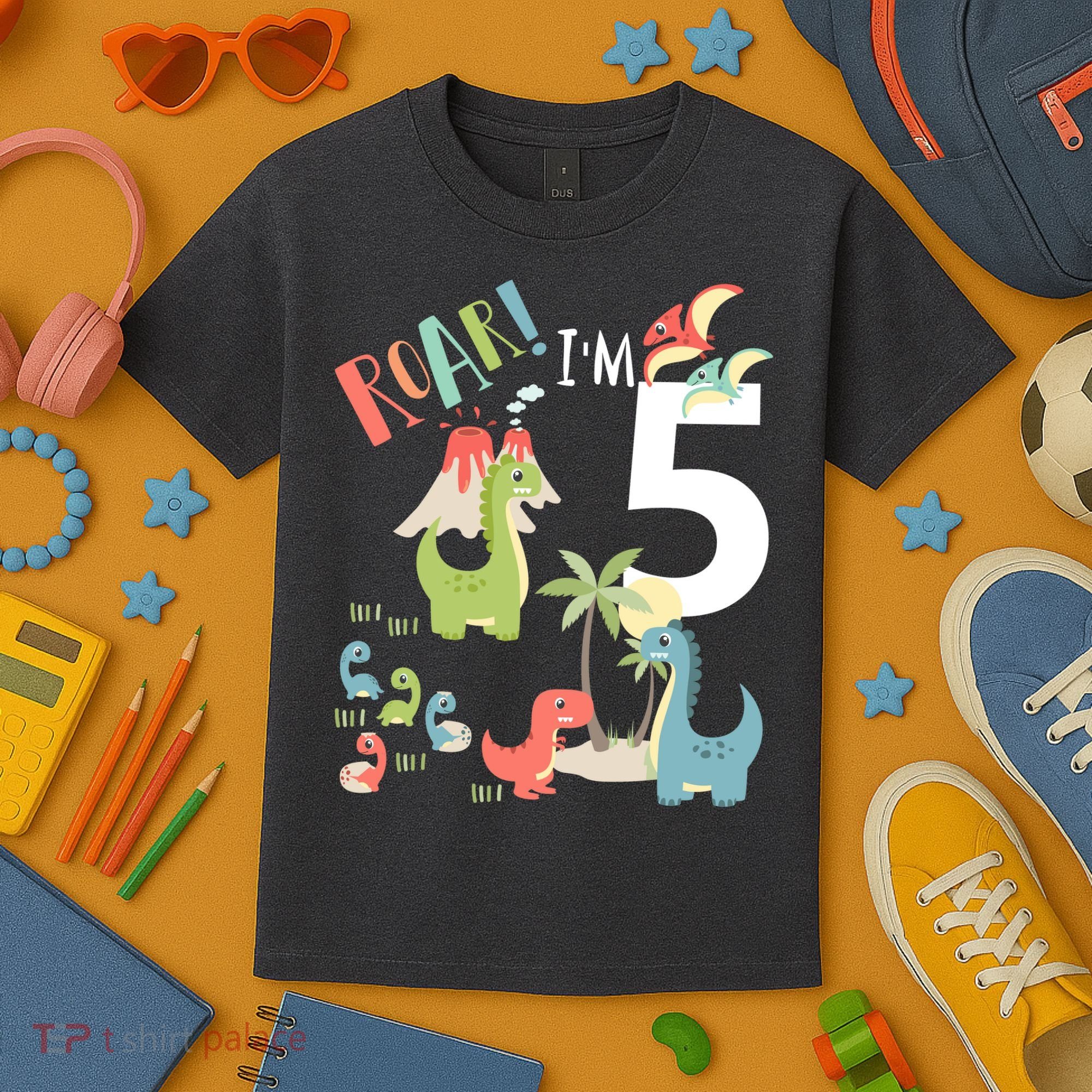 5 Year Old Roar Im 5 5th Birthday Boy T Rex Dinosaur Kids T-Shirt