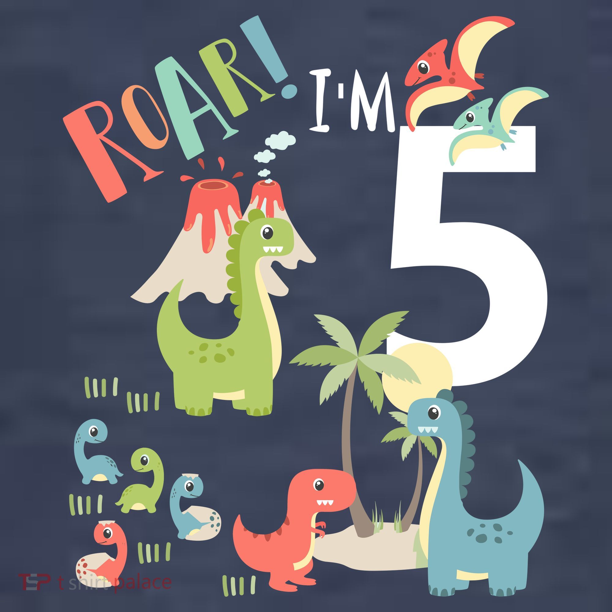 5 Year Old Roar Im 5 5th Birthday Boy T Rex Dinosaur Kids T-Shirt