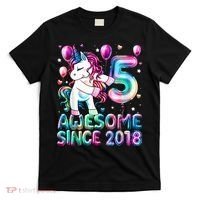 5 Years Old Unicorn Flossing 5th Birthday Girl Unicorn Party T-Shirt thumb 0