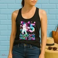 5 Years Old Unicorn Flossing 5th Birthday Girl Unicorn Party Women's Tank Top thumb 2