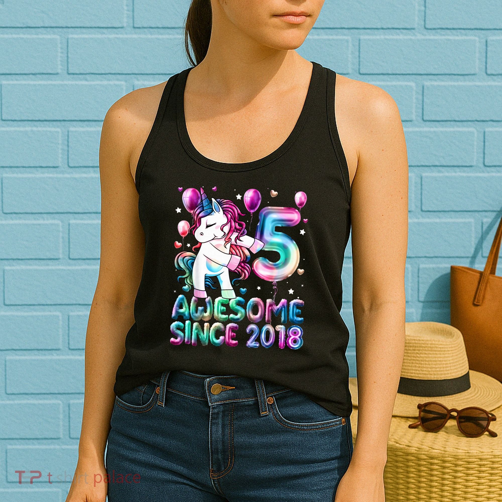 5 Years Old Unicorn Flossing 5th Birthday Girl Unicorn Party Women's Tank Top