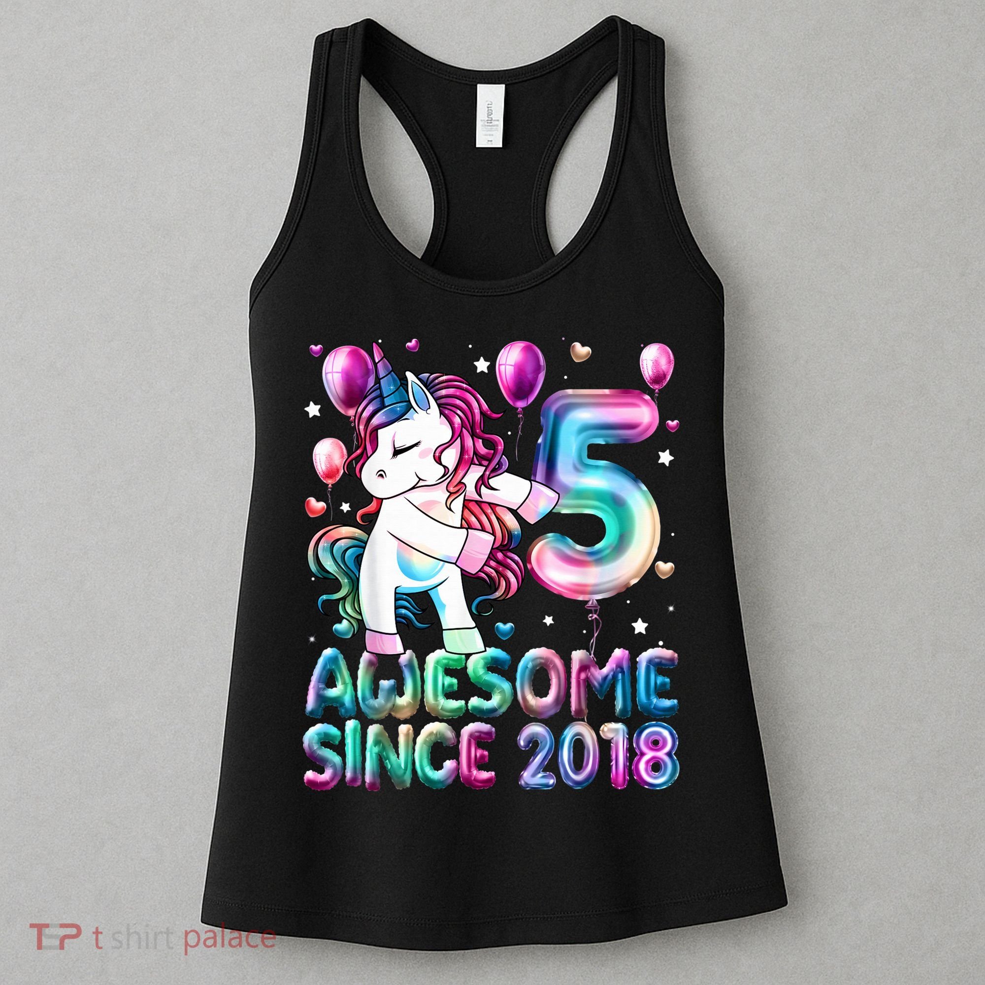 5 Years Old Unicorn Flossing 5th Birthday Girl Unicorn Party Women's Tank Top
