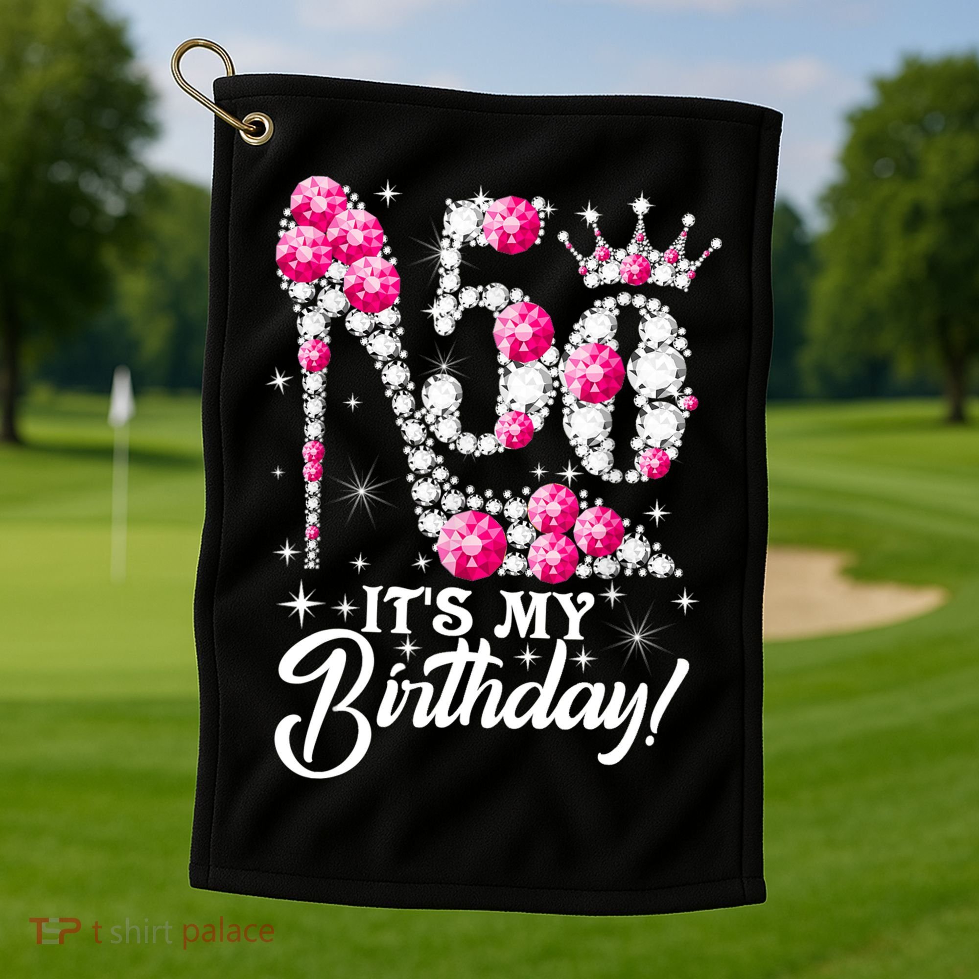 50 Years Old It's My 50th Birthday Funny Pink Diamond Shoes Golf Towel