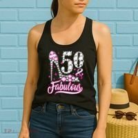 50 Years Old Gifts 50 & Fabulous 50th Birthday Pink Diamond Women's Tank Top thumb 2