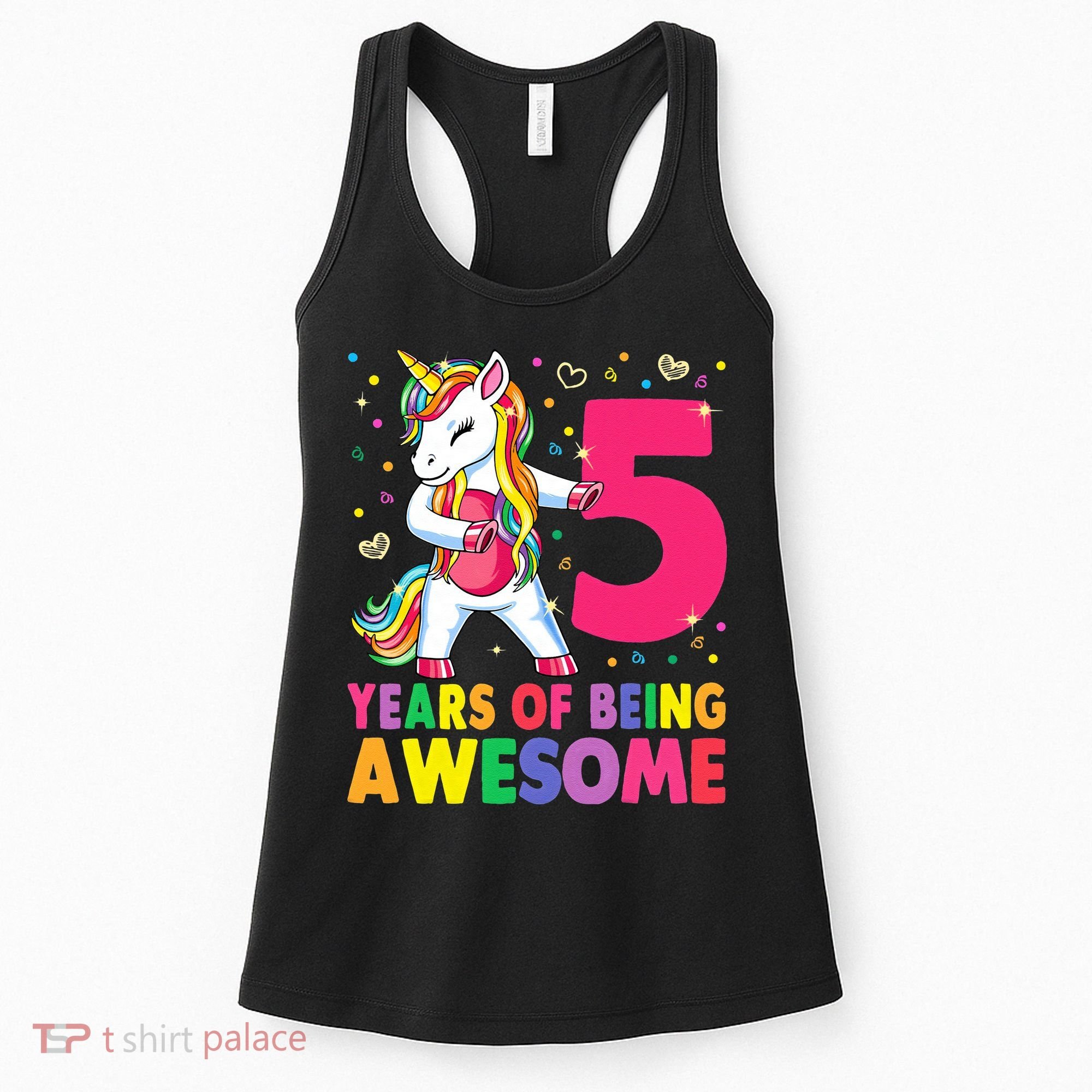 5 Years Old Unicorn Flossing 5th Birthday Girl Unicorn Party Women's Tank Top
