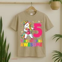 5 Years Old Unicorn Flossing 5th Birthday Girl Unicorn Party T-Shirt thumb 2
