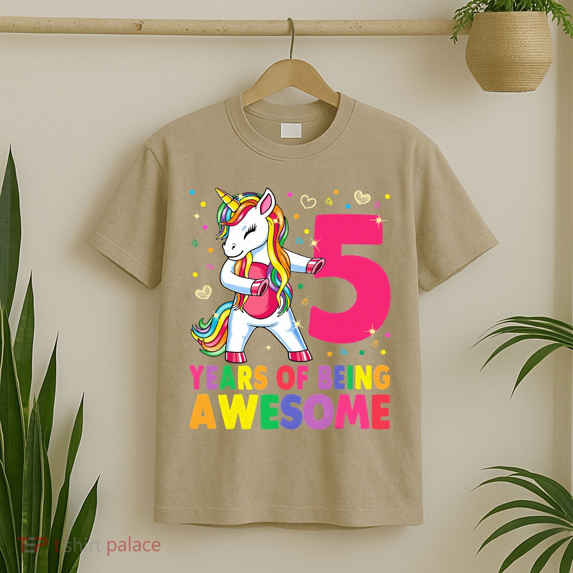 5 Years Old Unicorn Flossing 5th Birthday Girl Unicorn Party T-Shirt