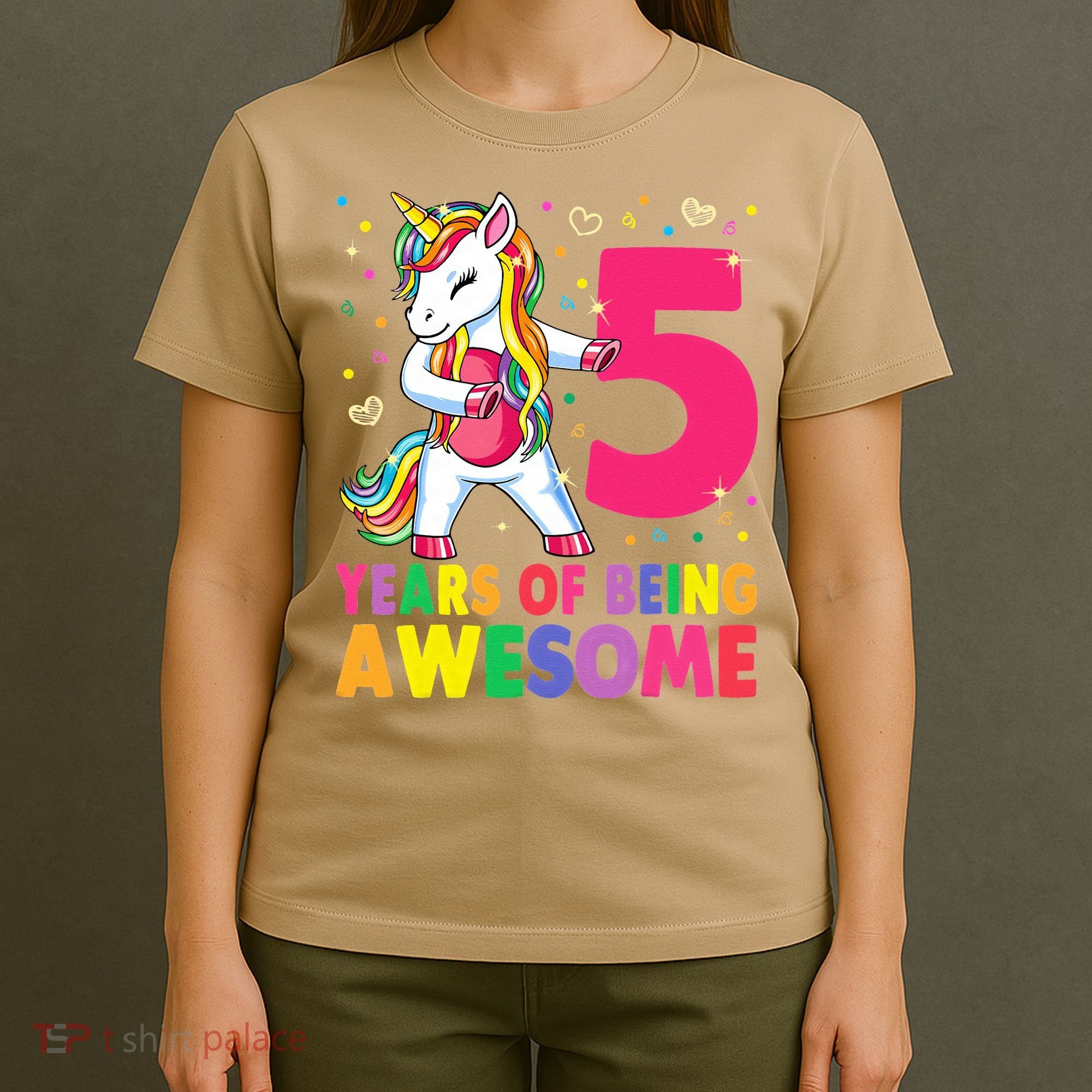 5 Years Old Unicorn Flossing 5th Birthday Girl Unicorn Party T-Shirt