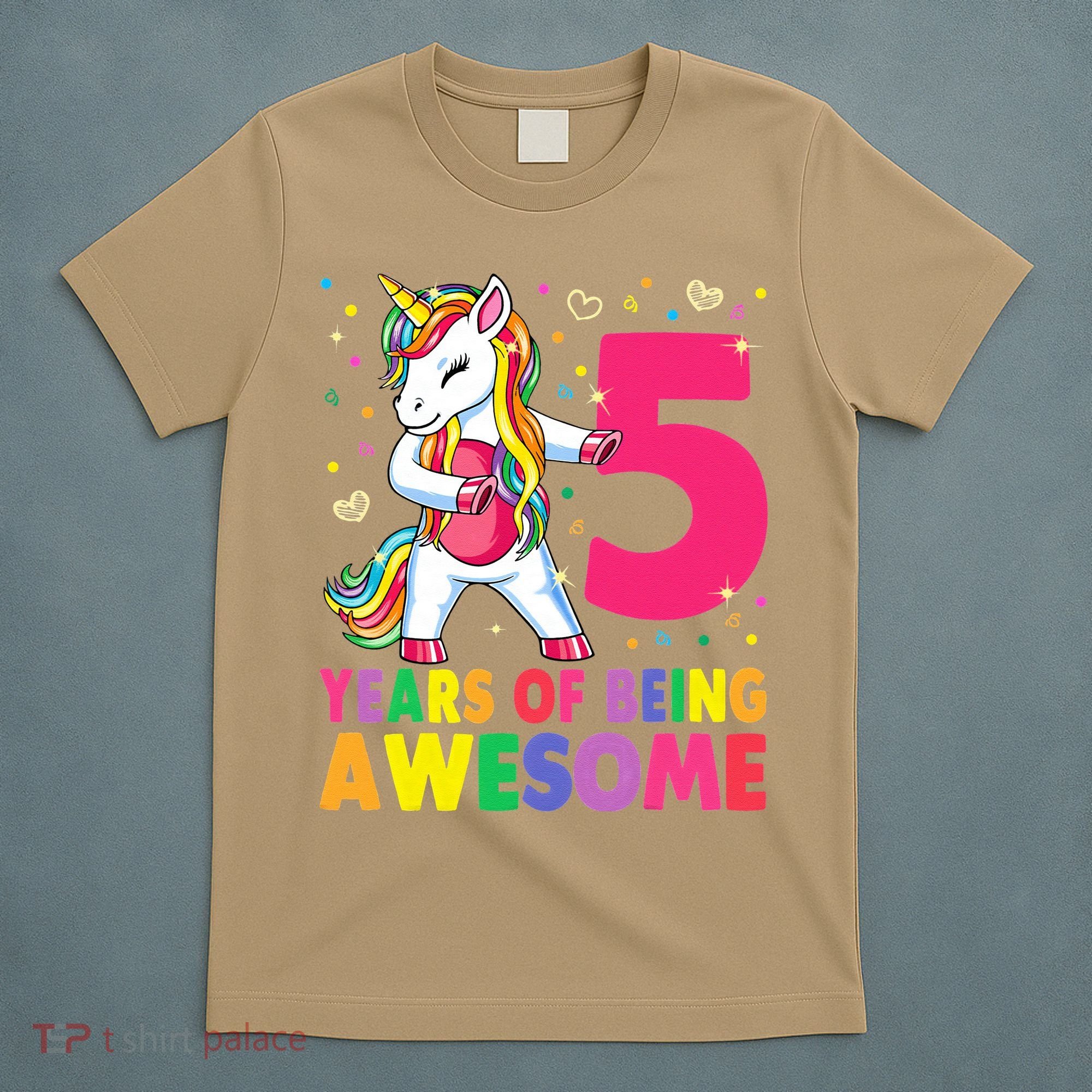 5 Years Old Unicorn Flossing 5th Birthday Girl Unicorn Party T-Shirt