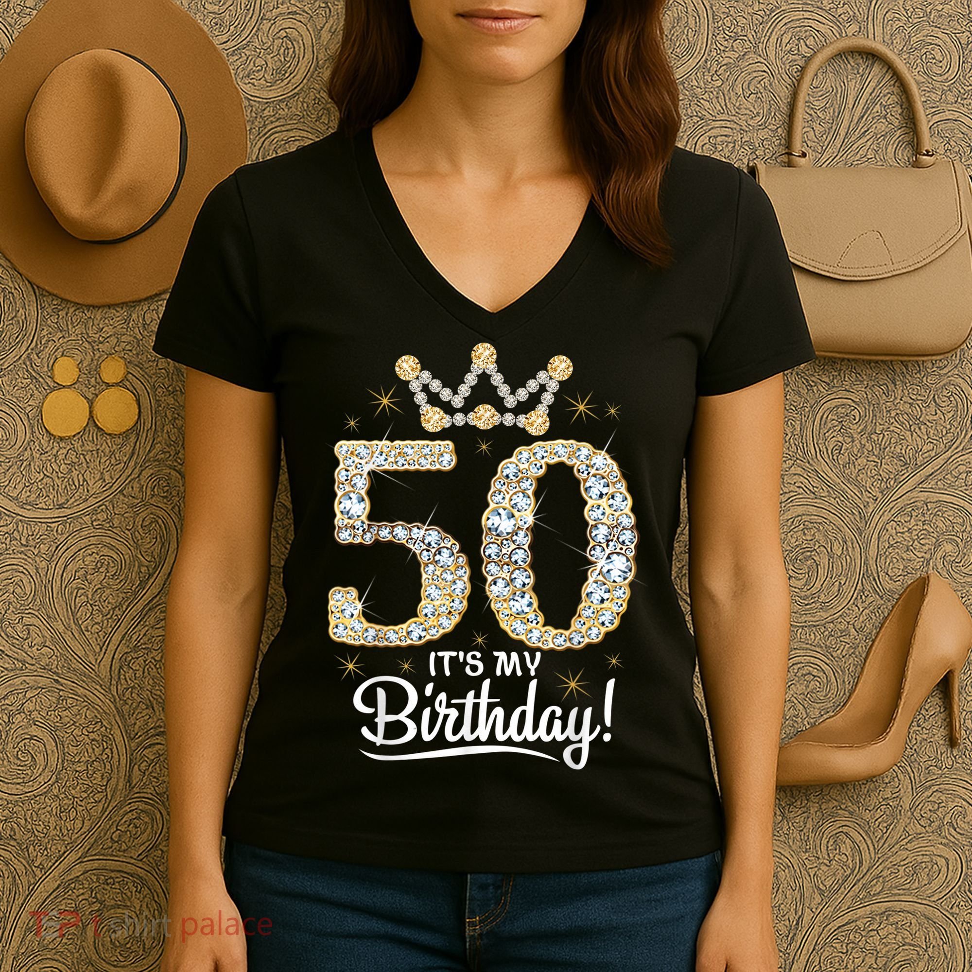 50 years old It's my Birthday Wo 50th Birthday Women's V-Neck T-Shirt