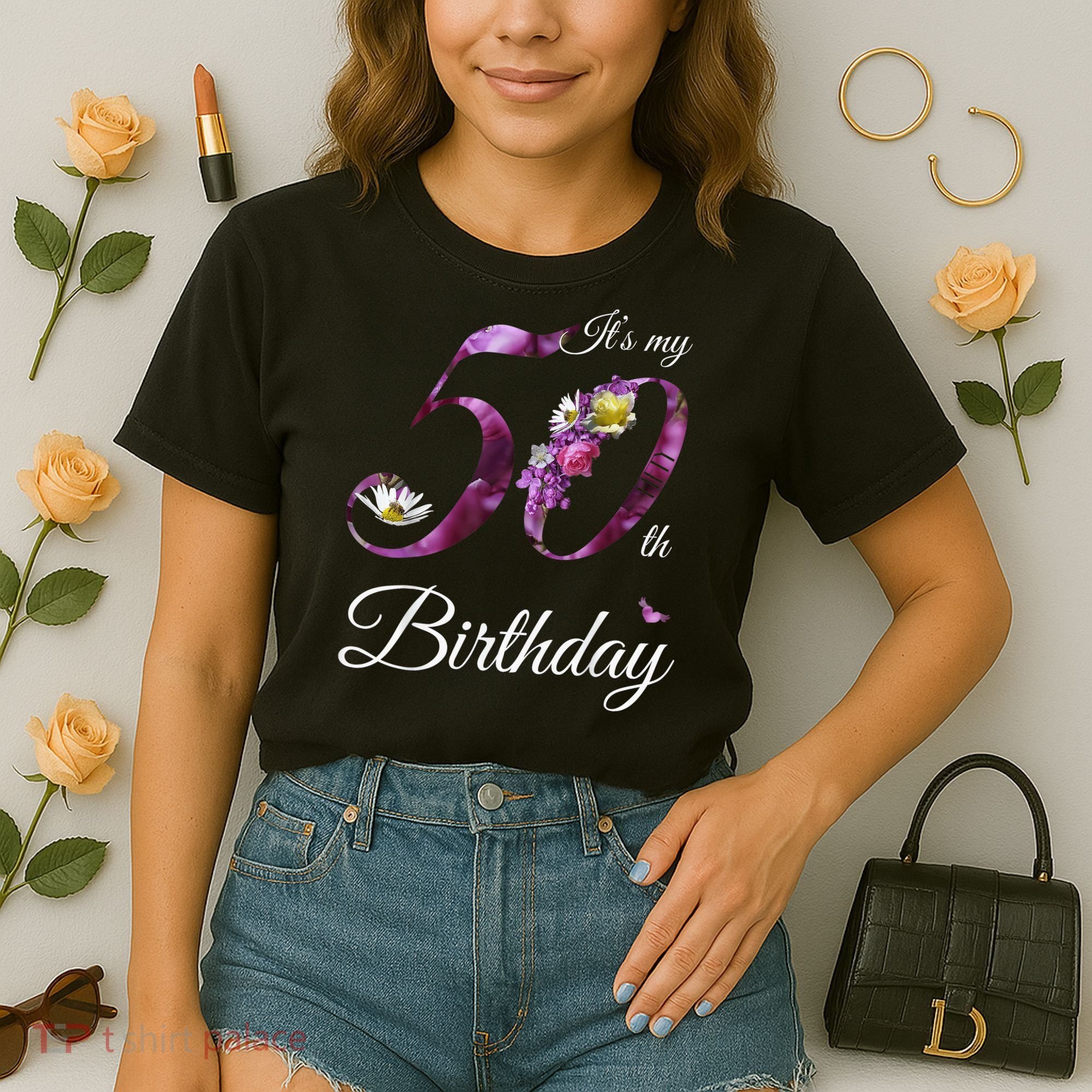 50 Year Old Shirt Floral 1973 It's My 50th Birthday Gift Comfort Colors Boxy T-Shirt
