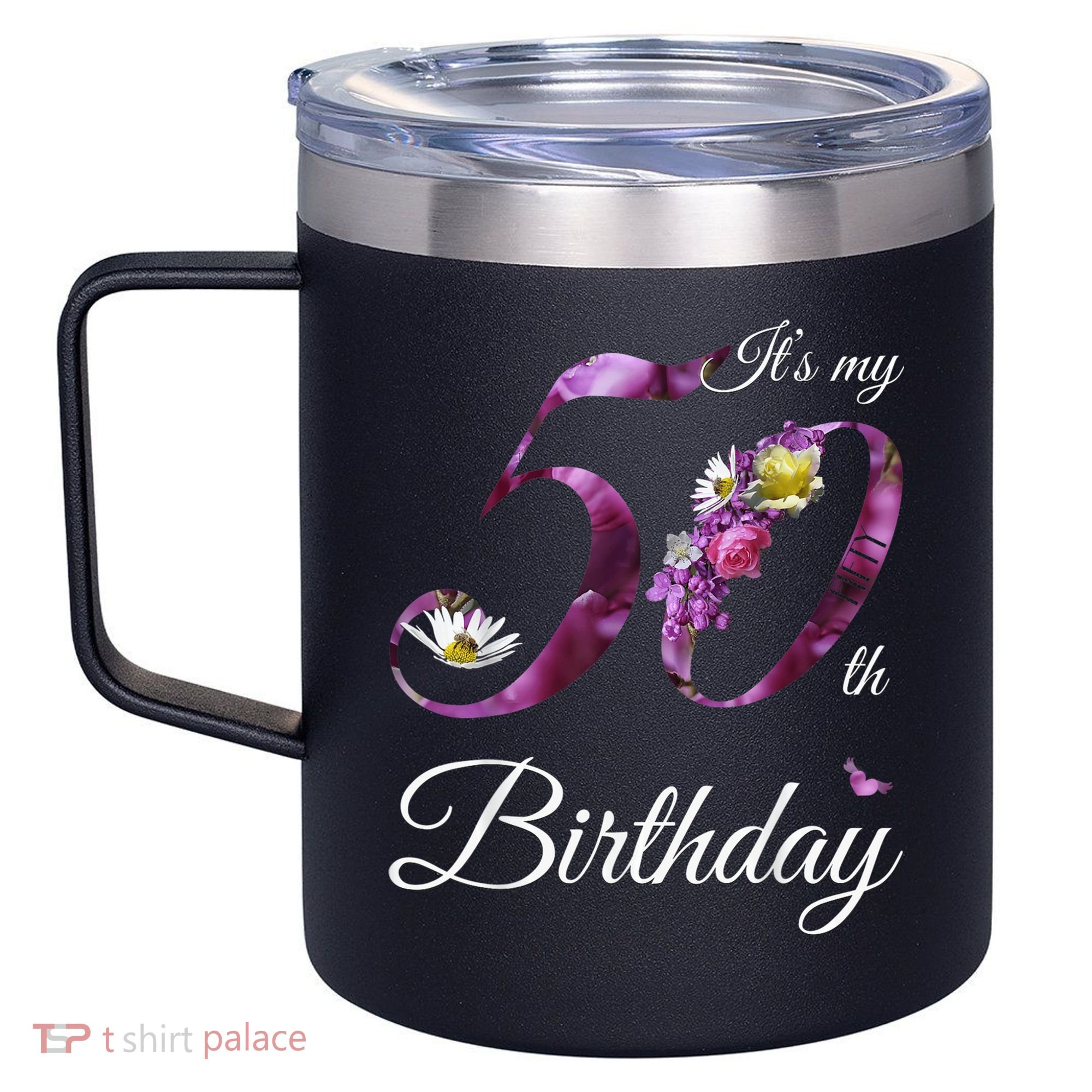 50 Year Old Shirt Floral 1973 It's My 50th Birthday Gift 12oz Stainless Steel Coffee Mug