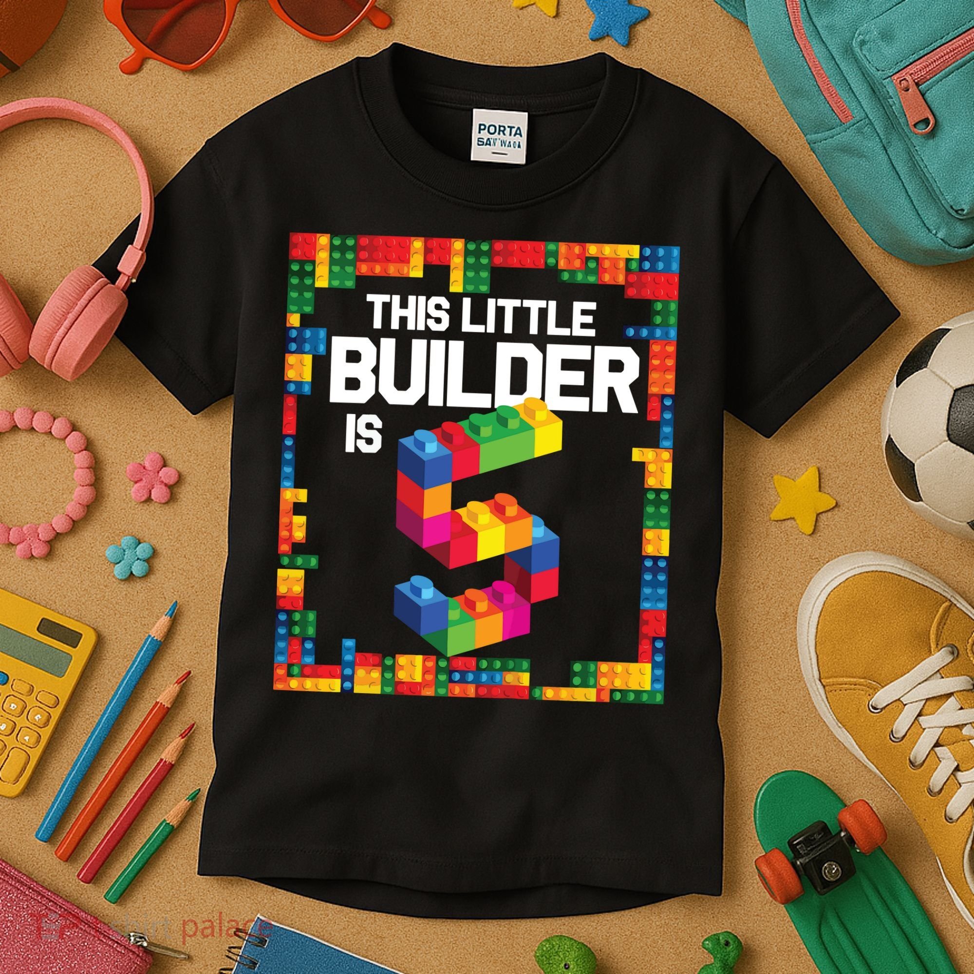5 Year Old Building Blocks Birthday Brick 5th Gift Kids T-Shirt