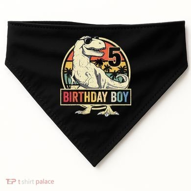 5 Year Old  5th Birthday  T Rex Dinosaur USA-Made Doggie Bandana