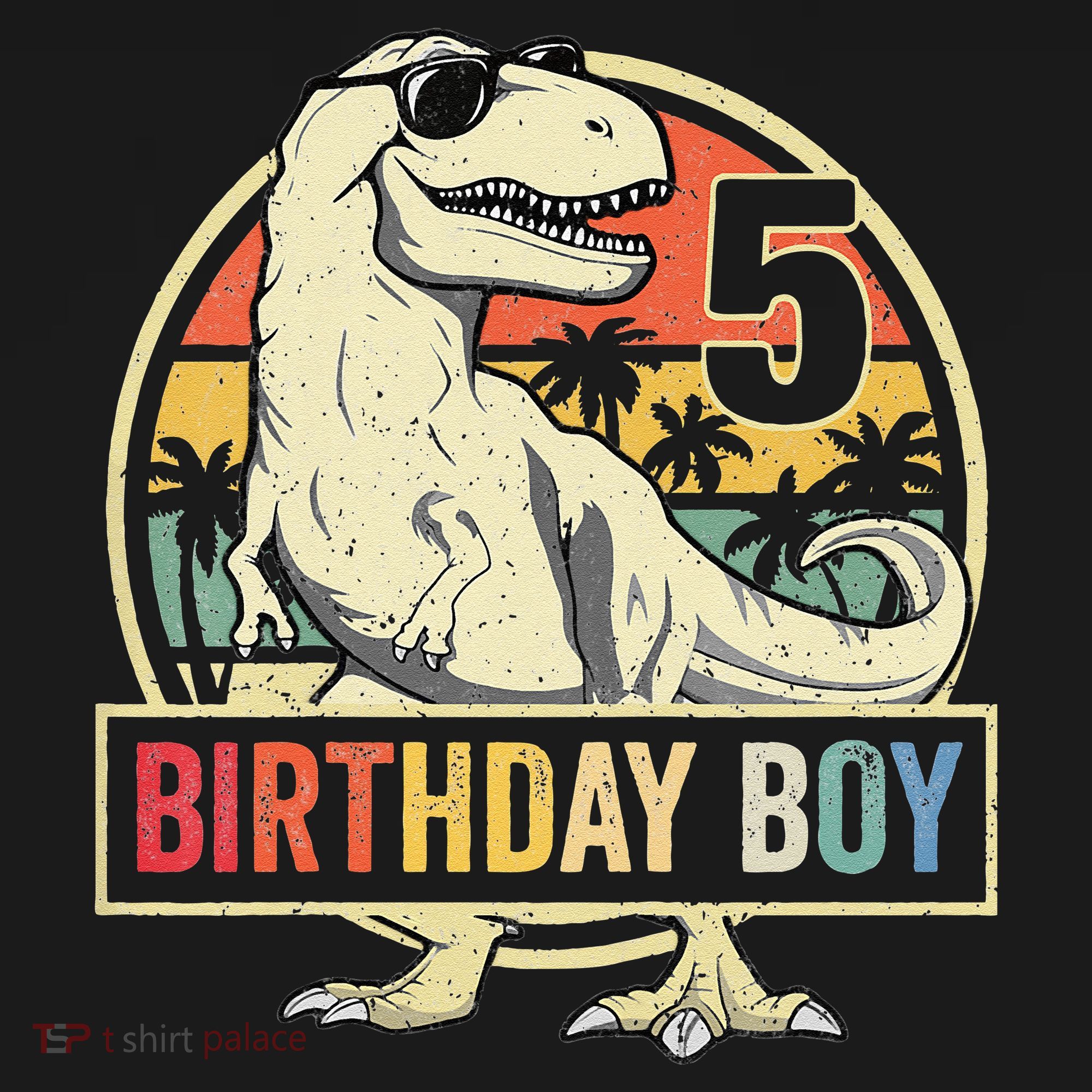 5 Year Old  5th Birthday  T Rex Dinosaur Button