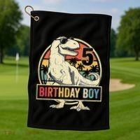 5 Year Old  5th Birthday  T Rex Dinosaur Golf Towel thumb 1