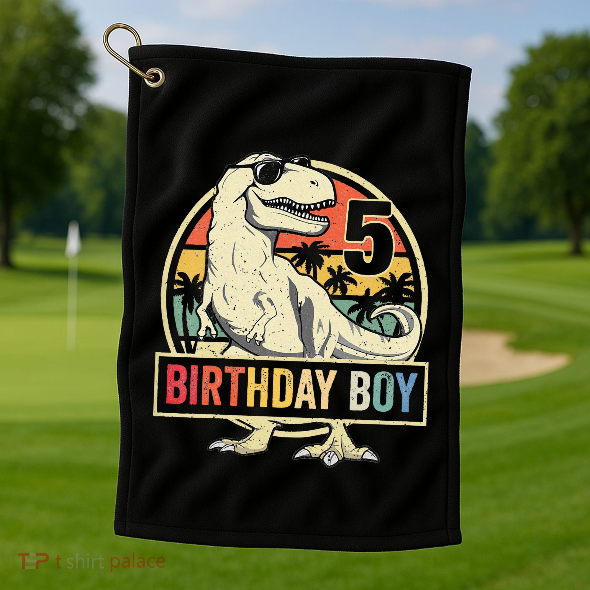 5 Year Old  5th Birthday  T Rex Dinosaur Golf Towel