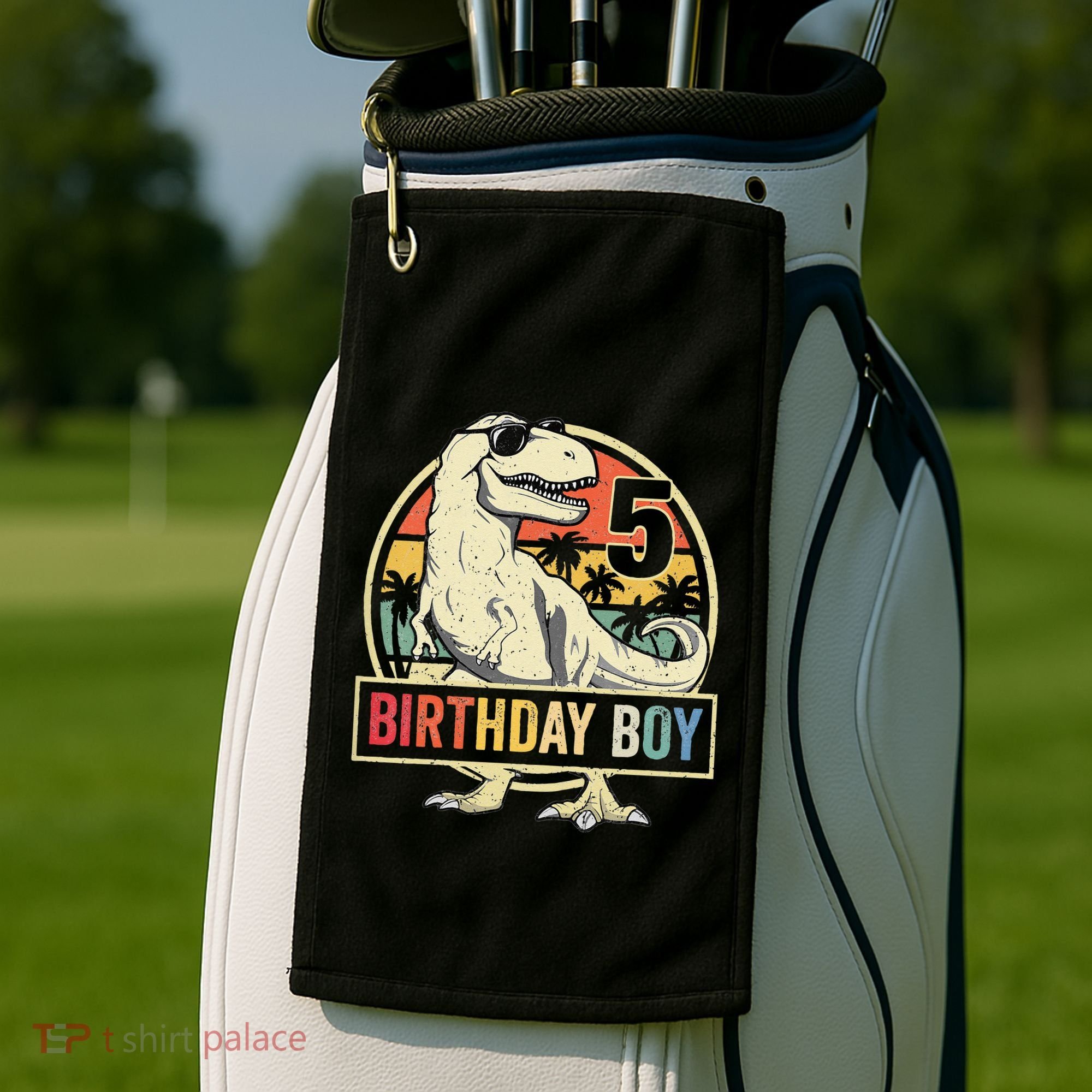 5 Year Old  5th Birthday  T Rex Dinosaur Golf Towel