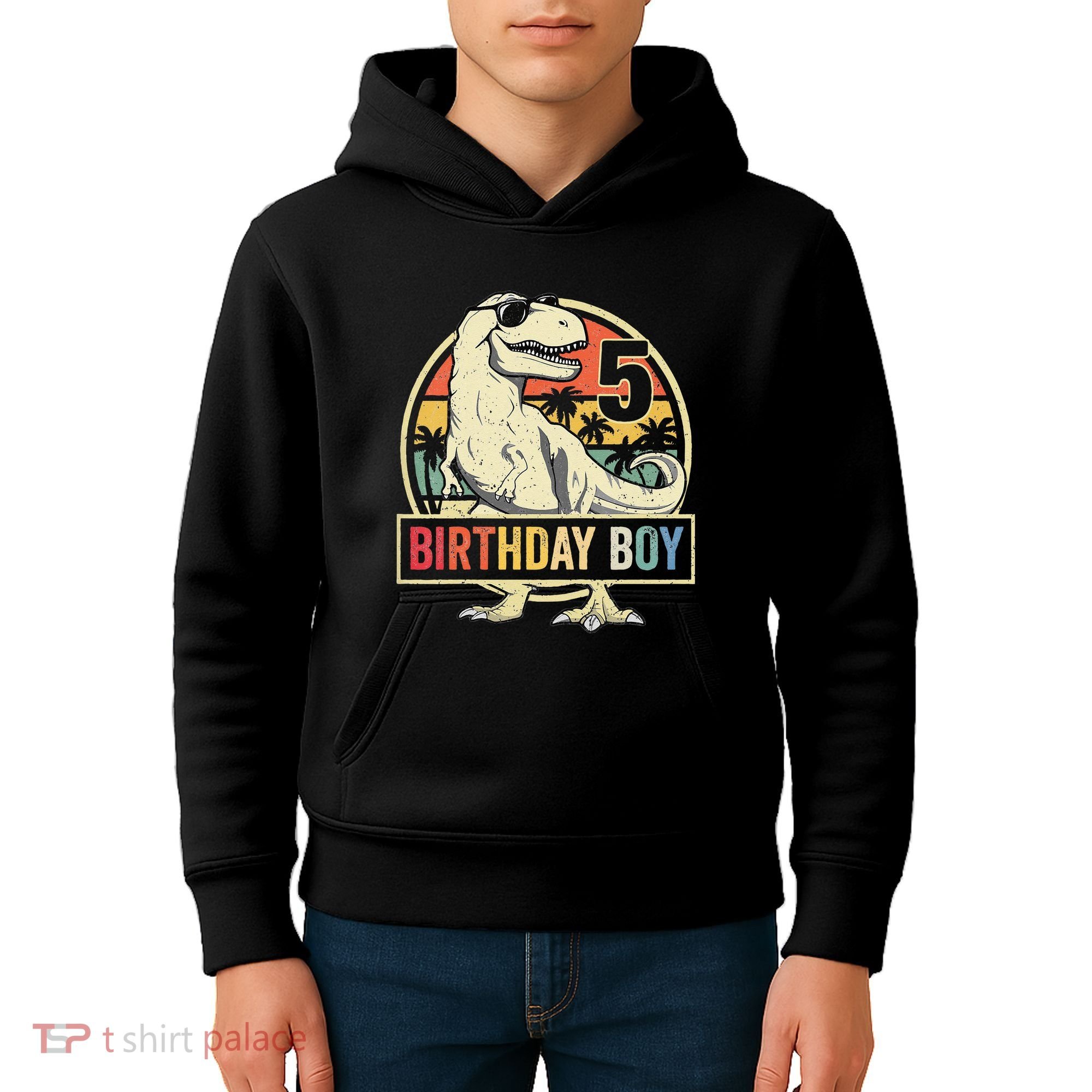 5 Year Old  5th Birthday  T Rex Dinosaur Kids Hoodie