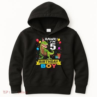 5 Year Old 5th Birthday Boy T Rex Dinosaur Kids Hoodie