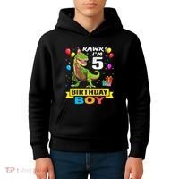 5 Year Old 5th Birthday Boy T Rex Dinosaur Kids Hoodie thumb 4