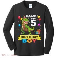 5 Year Old 5th Birthday Boy T Rex Dinosaur Kids Long Sleeve Shirt thumb 0