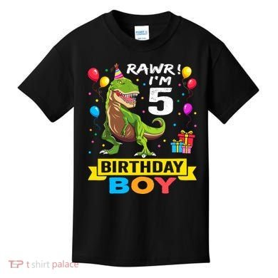 5 Year Old 5th Birthday Boy T Rex Dinosaur Kids T-Shirt