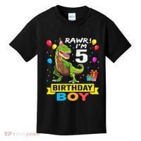 5 Year Old 5th Birthday Boy T Rex Dinosaur Kids T-Shirt thumb 0