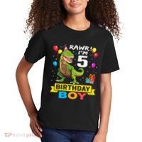 5 Year Old 5th Birthday Boy T Rex Dinosaur Kids T-Shirt thumb 2