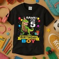 5 Year Old 5th Birthday Boy T Rex Dinosaur Kids T-Shirt thumb 3