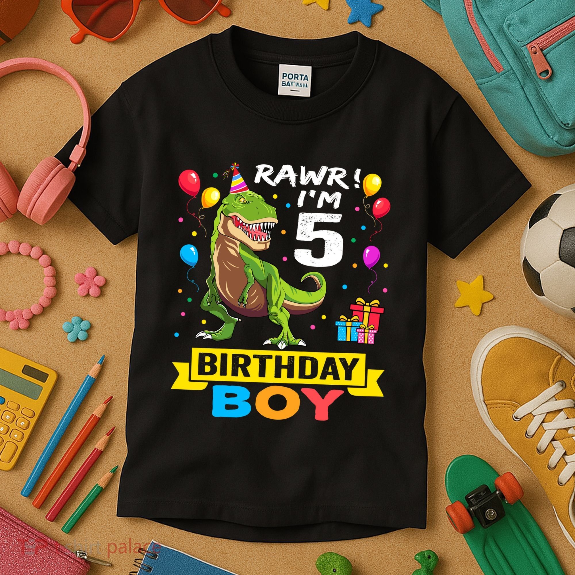 5 Year Old 5th Birthday Boy T Rex Dinosaur Kids T-Shirt